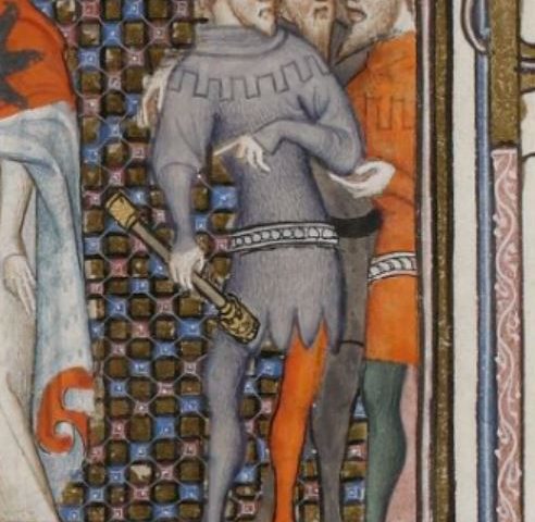 Männer bei der Verleihung des Sternordens in den Grandes chroniques de France (BNF Fr. 2813, fol. 394r), um 1375-1380 Männer bei der Verleihung des Sternordens in den Grandes chroniques de France (BNF Fr. 2813, fol. 394r), um 1375-1380